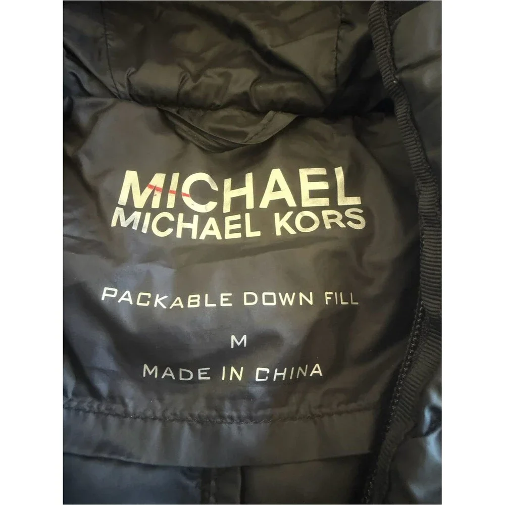 Michael Kors Black Puffer Jacket with Gold Logo Medallion